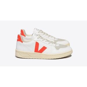 Veja V-10 CWL Womens Size 7 White Orange Fluo Butter Sole Shoes NEW